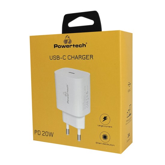 Powertech Φορτιστής Χωρίς Καλώδιο με Θύρα USB-C 20W Power Delivery Λευκός