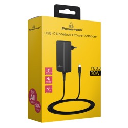 Powertech USB-C Universal Φορτιστής Laptop 90W με Αποσπώμενο Καλώδιο Τροφοδοσίας