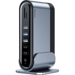Baseus USB-C Docking Station με HDMI 4K PD Ethernet και συνδεση 2 Οθονών Γκρι (CAHUB-BG0G)