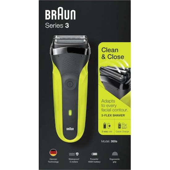 Braun Series 3 300s Black Green Ξυριστική Μηχανή Προσώπου Επαναφορτιζόμενη