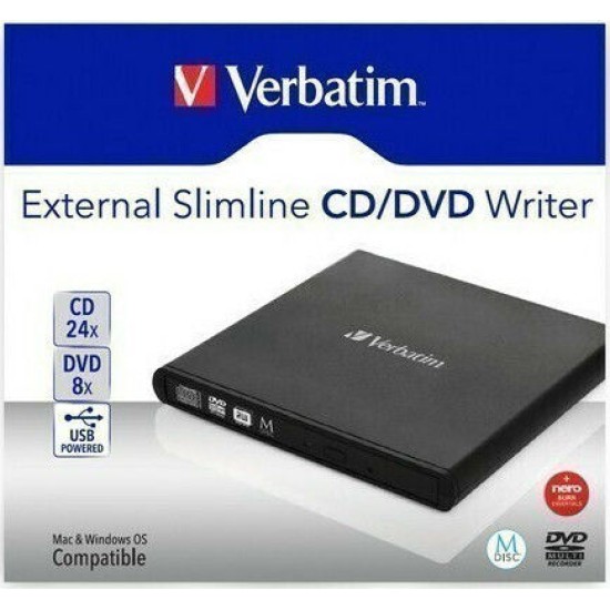 Verbatim Εξωτερικός Οδηγός Εγγραφής/Ανάγνωσης DVD για Laptop / Desktop Μαύρο