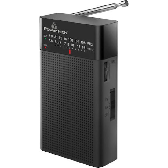 Powertech PT-1245 Επιτραπέζιο Ραδιόφωνο Μπαταρίας Μαύρο
