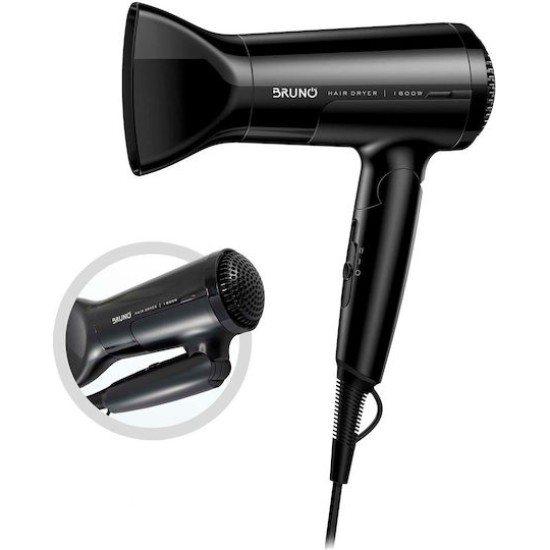 BRUNO σεσουάρ μαλλιών BRN-0153, 1600W, αναδιπλούμενη λαβή, μαύρο