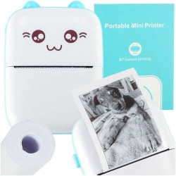 Portable Mini Printer Photos Φορητός Εκτυπωτής Bluetooth White Blue