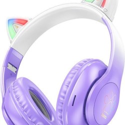 Hoco W42 Cat Ears Ασύρματα / Ενσύρματα Over Ear Ακουστικά με 12 ώρες Λειτουργίας Purple Grape