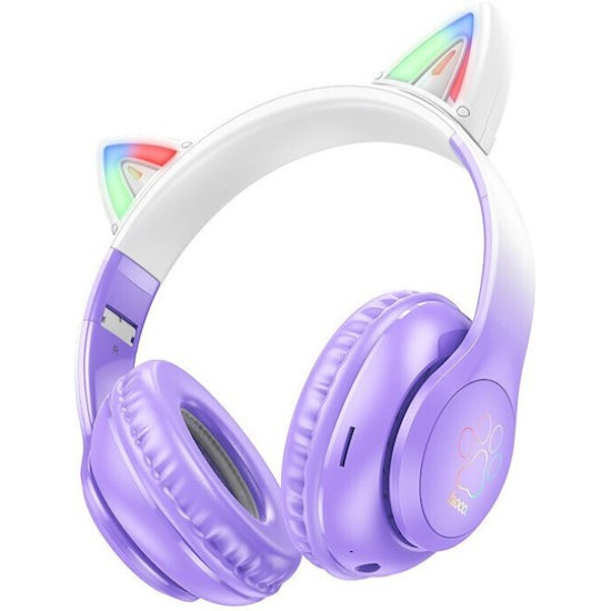 Hoco W42 Cat Ears Ασύρματα / Ενσύρματα Over Ear Ακουστικά με 12 ώρες Λειτουργίας Purple Grape