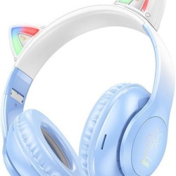 Hoco W42 Cat Ears Ασύρματα / Ενσύρματα Παιδικά Over Ear Ακουστικά με 12 ώρες Λειτουργίας Crystal Blue