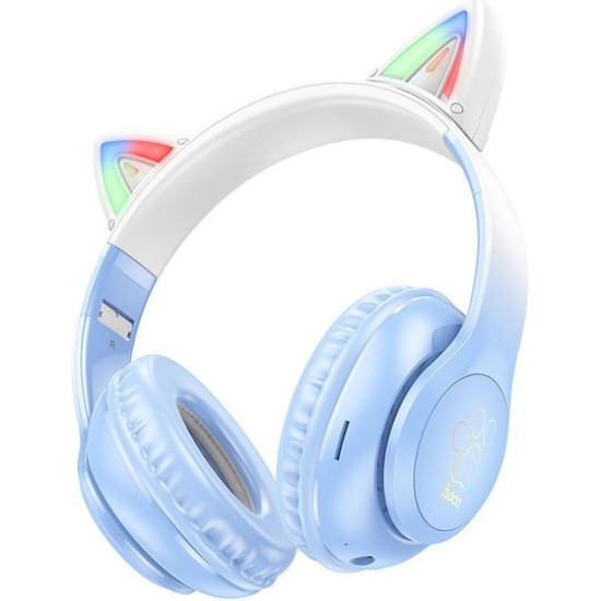 Hoco W42 Cat Ears Ασύρματα / Ενσύρματα Παιδικά Over Ear Ακουστικά με 12 ώρες Λειτουργίας Crystal Blue