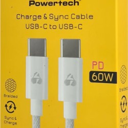 Powertech Braided USB 2.0 Cable USB-C male - USB-C 60W Λευκό 1m (PTR-0183)