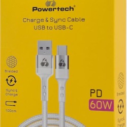 Powertech USB 2.0 Cable USB-C male - USB-A 60W Λευκό 1m (PTR-0160)