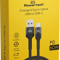 Powertech Braided USB 3.0 Cable USB-C male - USB-A 60W Μαύρο 1m (PTR-0128)