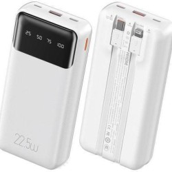 WK WP-64 Power Bank 20000mAh 22.5W με Θύρα USB-A και Θύρα USB-C Power Delivery Λευκό με δύο Καλώδια Φόρτισης