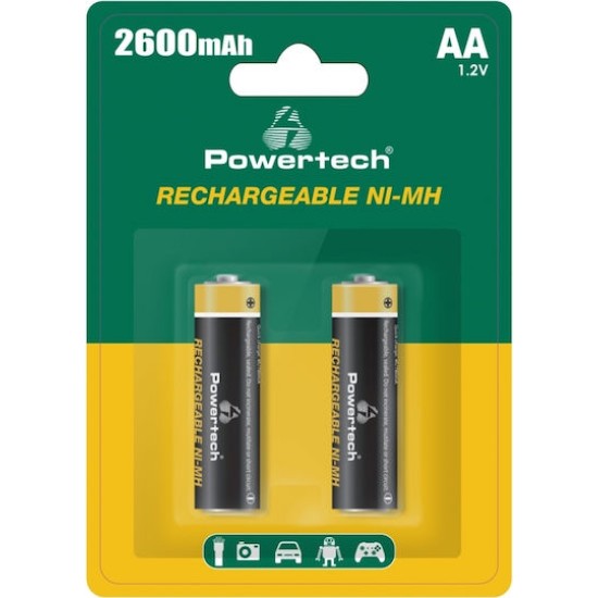 Powertech Επαναφορτιζόμενες Μπαταρίες AA Ni-MH 2600mAh 1.2V 2τμχ