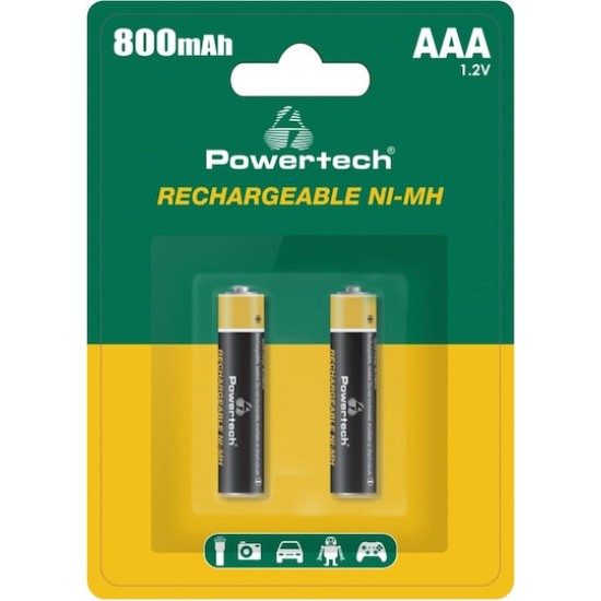Powertech Επαναφορτιζόμενες Μπαταρίες AAA Ni-MH 800mAh 1.2V 2τμχ
