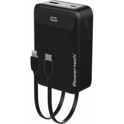 POWERTECH power bank PT-1504 με καλώδια & οθόνη, 20000mah, 22.5W, μαύρο