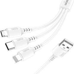 Kakusiga USB to Type-C / Lightning / micro USB Cable 5A Λευκό 1.2m KSC-997