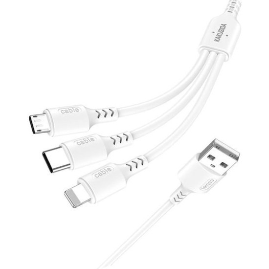 Kakusiga USB to Type-C / Lightning / micro USB Cable 5A Λευκό 1.2m KSC-997