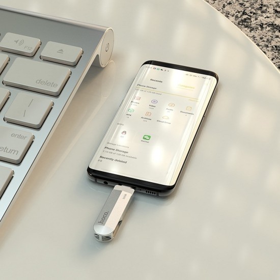 Hoco UD10 32GB USB 2.0 Stick με σύνδεση USB-A & USB-C Ασημί