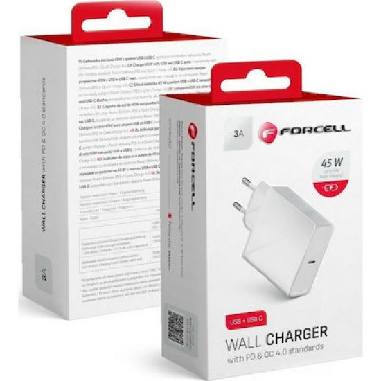 Forcell Φορτιστής Χωρίς Καλώδιο με Θύρα USB-C 45W Power Delivery Λευκός 