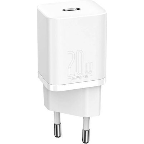 Baseus Φορτιστής Χωρίς Καλώδιο με Θύρα USB-C 20W Power Delivery Λευκός (Super Si)