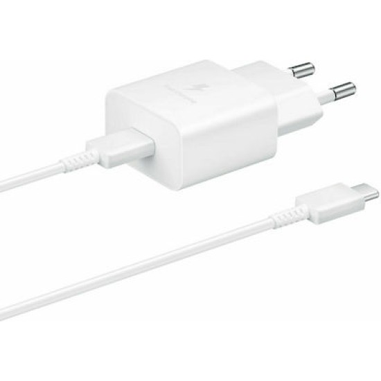 Samsung Φορτιστής με Θύρα USB-C και Καλώδιο USB-C 15W Power Delivery Λευκός (EP-T1510X)