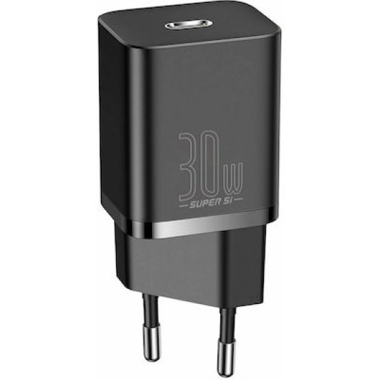 Baseus Φορτιστής Χωρίς Καλώδιο με Θύρα USB-C 30W Power Delivery Μαύρος (Super Si)