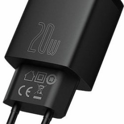 Baseus Φορτιστής Χωρίς Καλώδιο με Θύρα USB-A και Θύρα USB-C 20W Power Delivery / Quick Charge 3.0 Μαύρος (Compact)