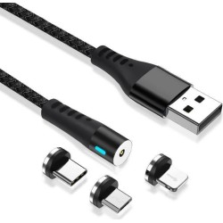 Maxlife Braided / Magnetic USB to Lightning / Type-C / micro USB Cable Μαύρο 1m (MXUC-02)