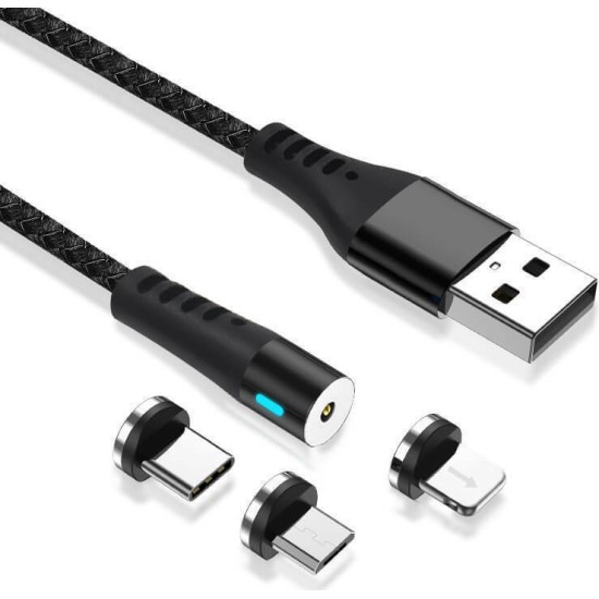 Maxlife Braided / Magnetic USB to Lightning / Type-C / micro USB Cable Μαύρο 1m (MXUC-02)